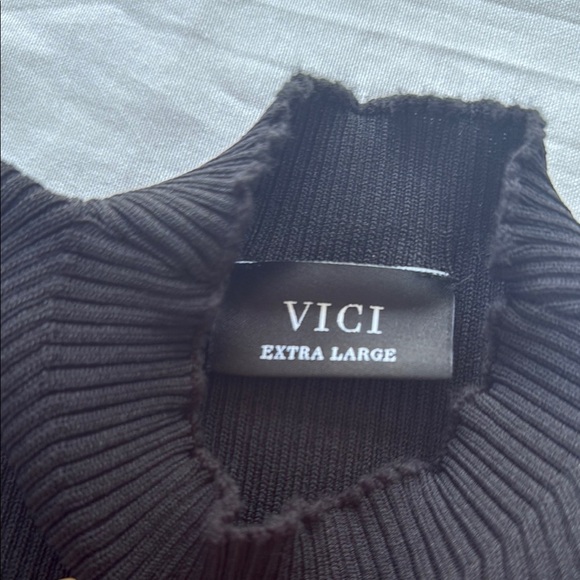 VICI Black Ribbed Long Sleeve Top with flare sleeves - Picture 2 of 4